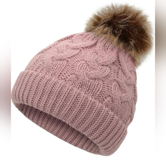 Lot Of 5 Girls 3-36 Months Knit Baby Winter Hats Light Pink With Pompom Beanies - Picture 2 of 3